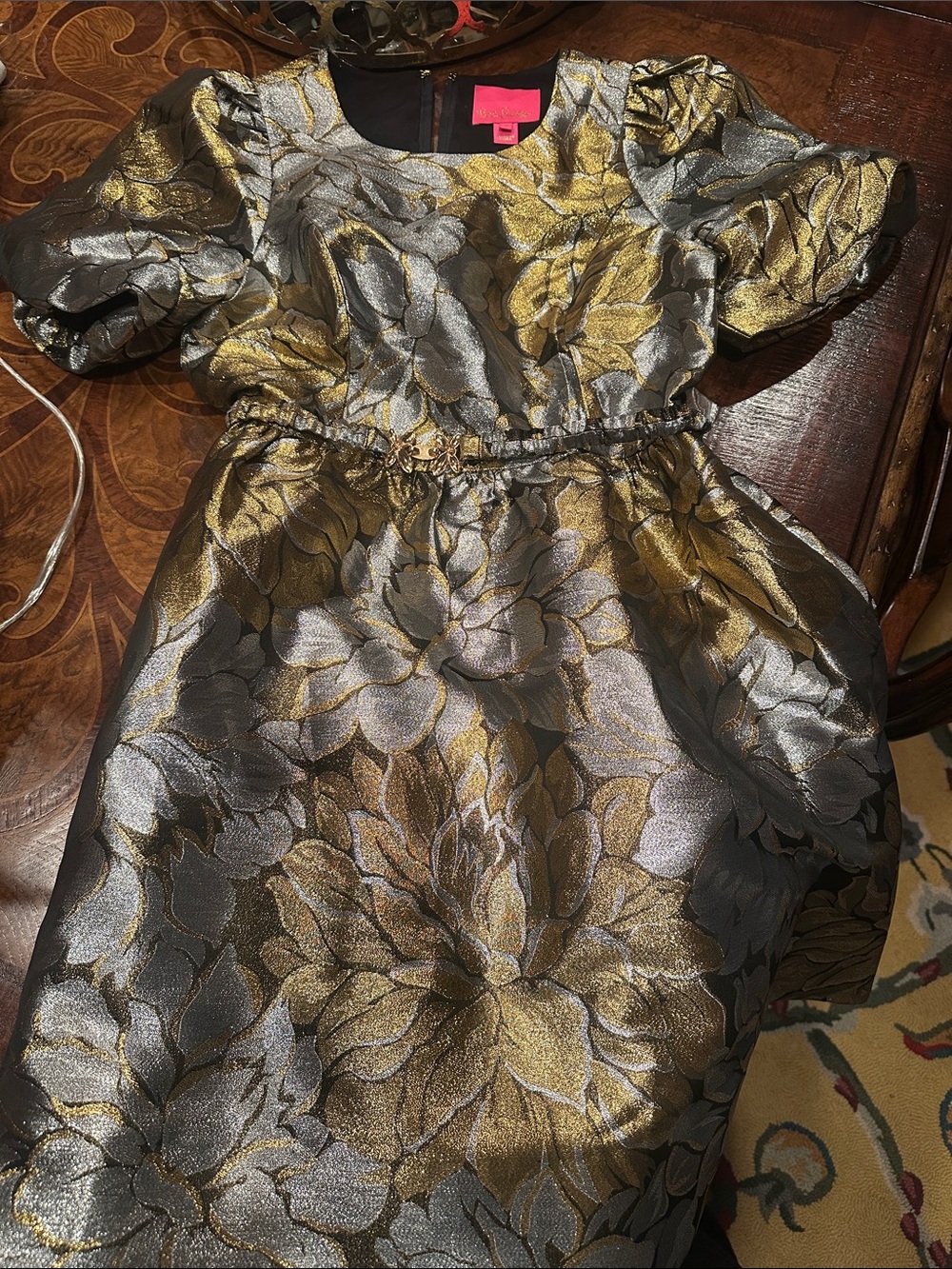 Lilly Pulitzer Metallic Gold & Silver Floral Puff-Sleeve Dress